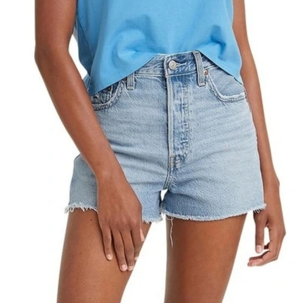 Levi's Ribcage Short Frost Blue Denim Shorts - Picture 1 of 12